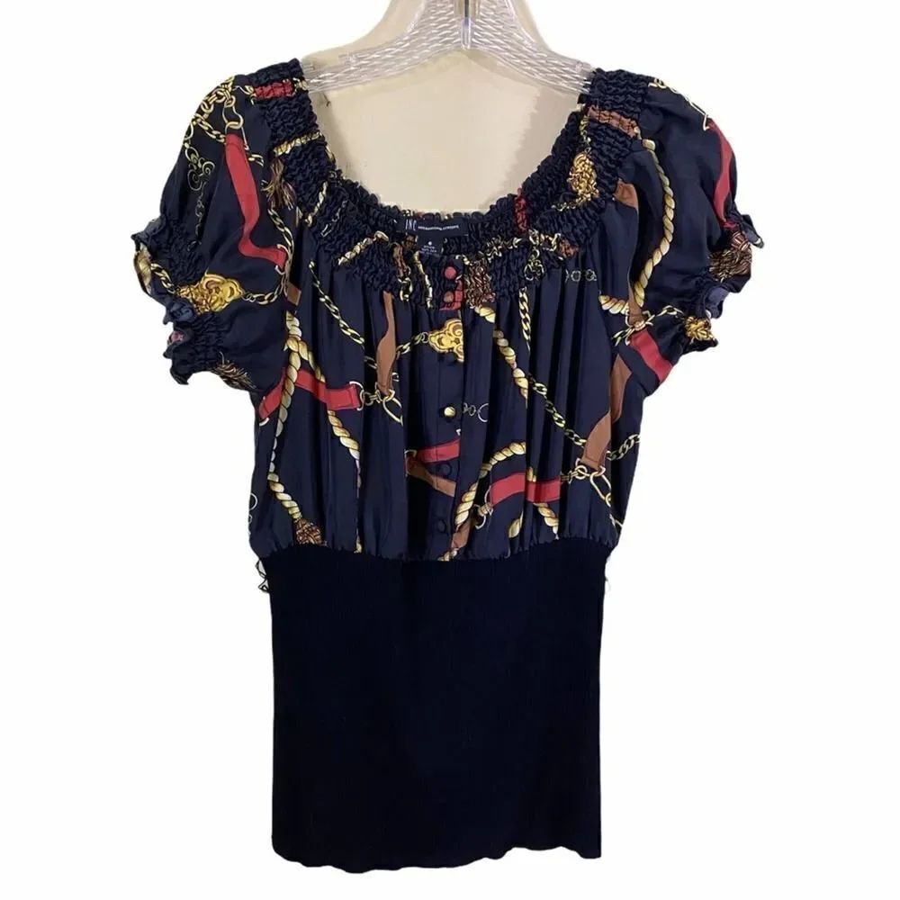 Vintage Baroque Inc International Silk Graphic Top Size 6